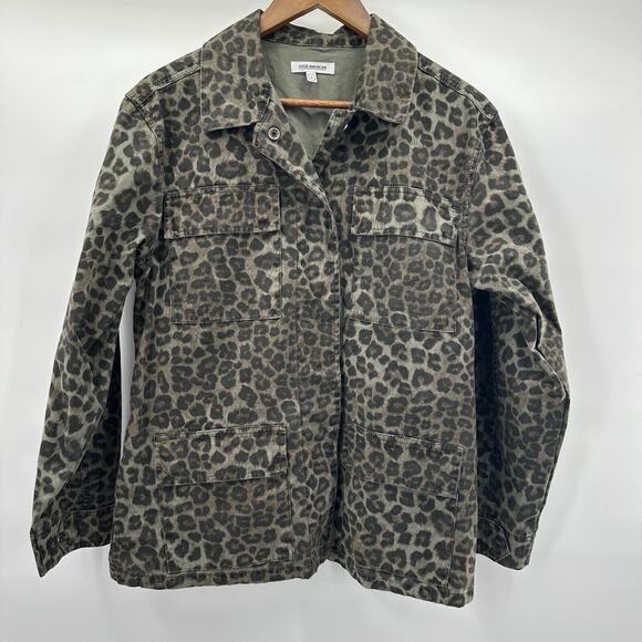 Good American Jackets & Blazers - Good American Jacket Womens Medium Green Utility Leopard Pockets Snap Boxy